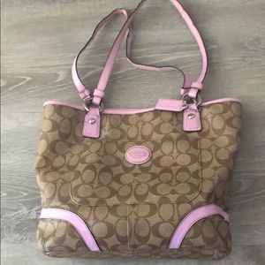 Purple and tan coach purse